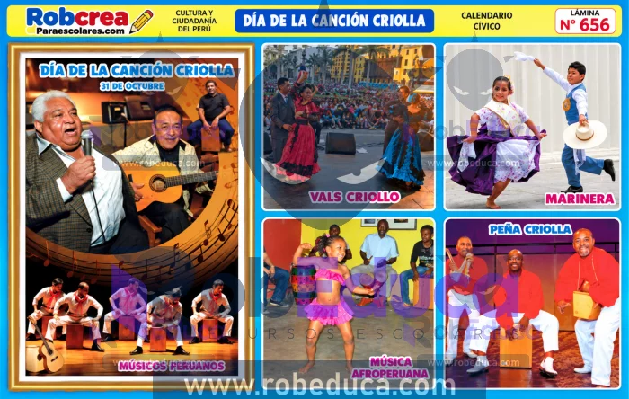 Lamina Escolar de Dia de la Cancion Criolla Tradicion Peruana